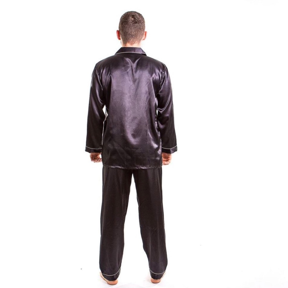 SOLDMen's Satin Pajamas Long Sleeves + Pants - Picture 3 of 13